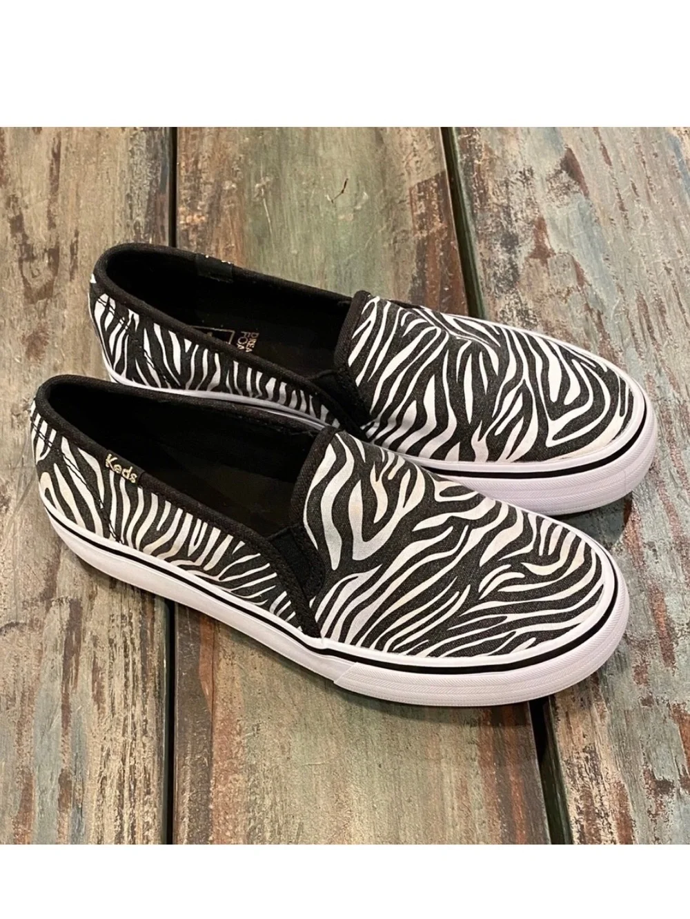 Keds Double Decker Zebra Canvas Slip On Shoes Womens Size 5 Dream Foam Sneakers